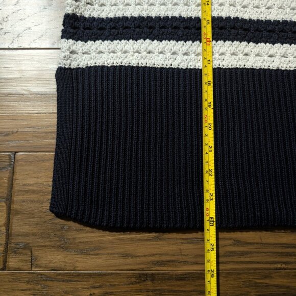 New Gap 24/7 Split Hem Crochet sweater navy striped size small - Picture 7 of 16